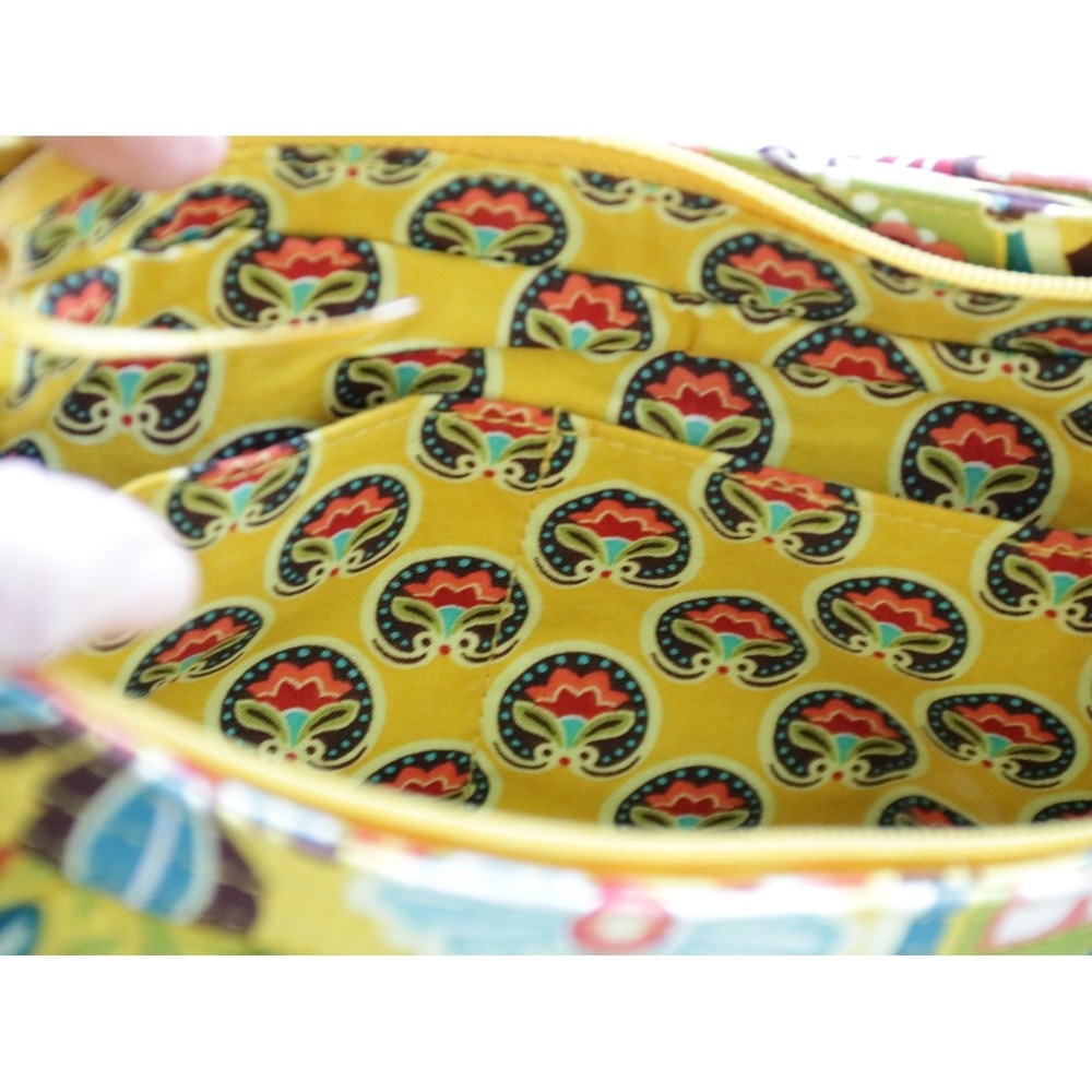 Vera Bradley Sun Valley Quilted Floral Shoulder Bag Yellow Paisley Baguette - Picture 6 of 7